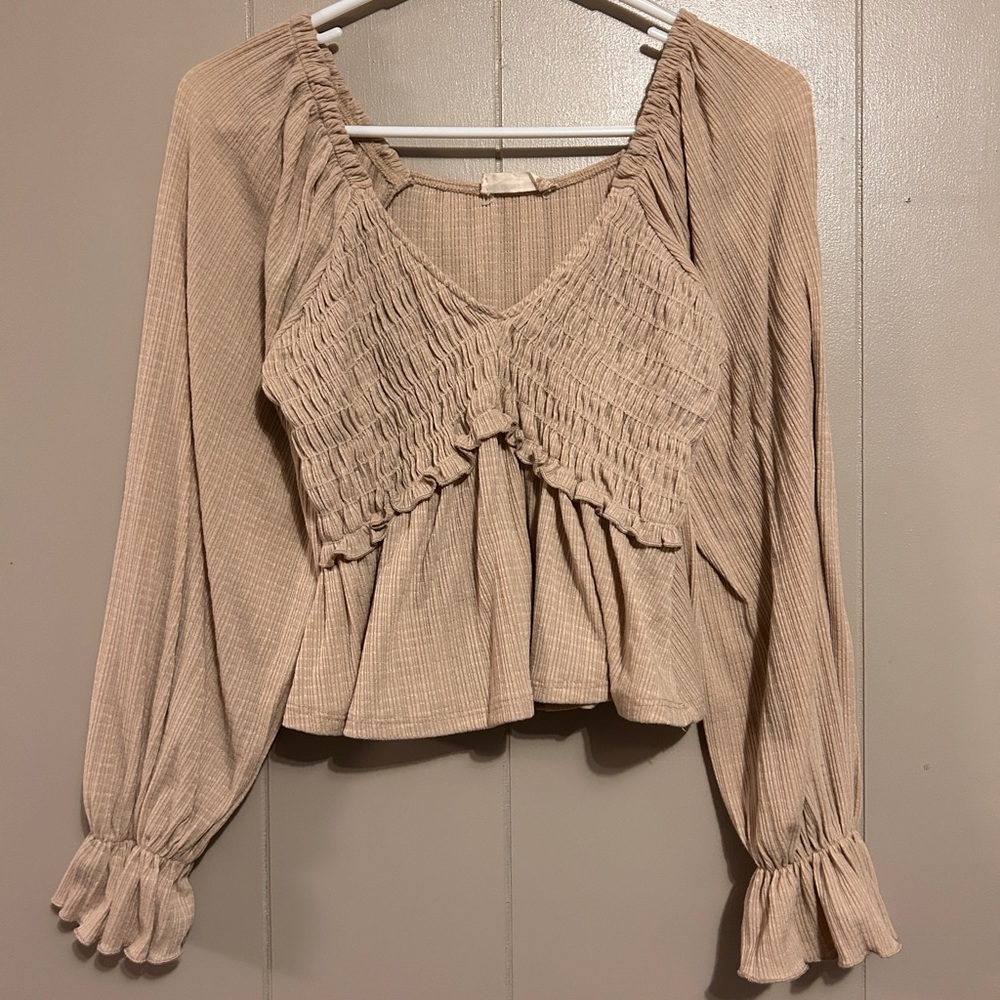 Altar’d State Cream Long Sleeve Babydoll Top